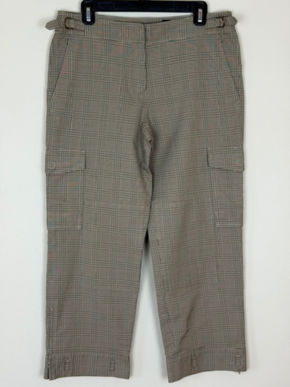 Charles Nolan Brown Plaid Cargo Style Pants Wide Straight Leg Ankle Zipper Sz 10 - Picture 1 of 8